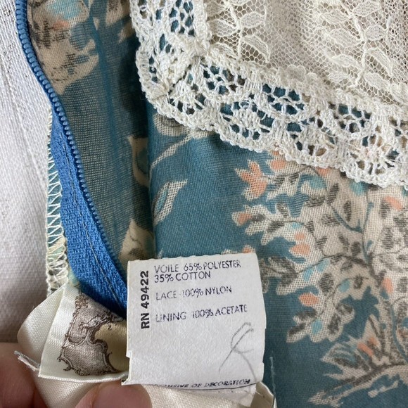 Vtg 70s Gunne Sax By Jessica Floral Voile Dress XS S Lace Boho Bell Sleeve - Picture 8 of 14